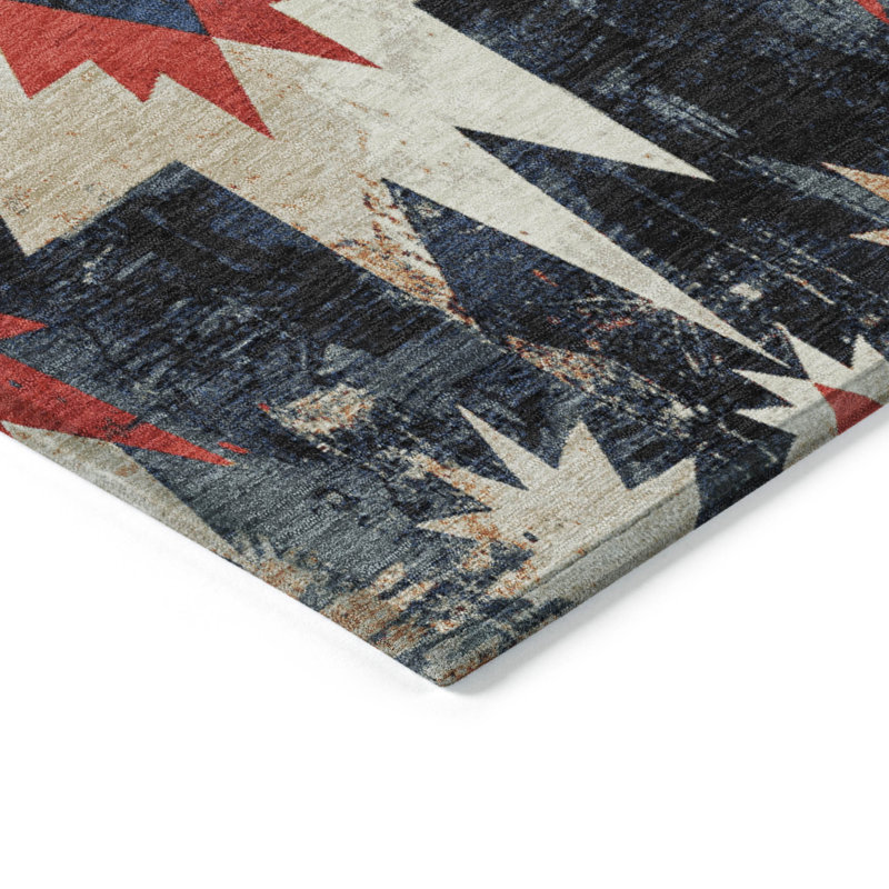 Machine Washable Indoor/Outdoor Xhevrie Navy Rug, Rectangle 9' x 12'