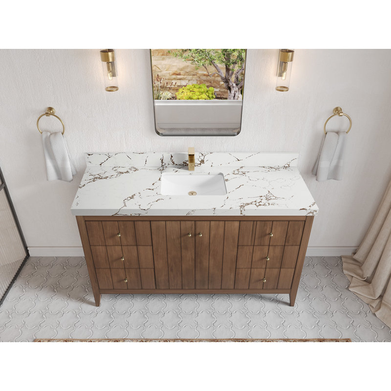 Atlanta Teak 60'' Single Bathroom Vanity with Quartz Top
