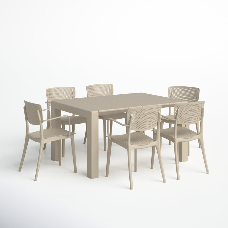 Farrah 6 - Person Patio Dining Set with Extendable Rectangular Table, Taupe