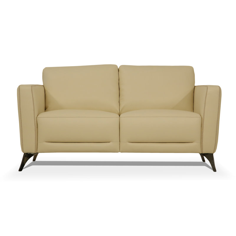 Dossett 59" Genuine Leather Square Arm Loveseat, Beige Genuine Leather