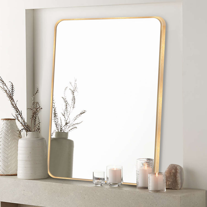 Viridiana Metal Rectangle Wall Mirror, Brushed Gold, 30" x 20"