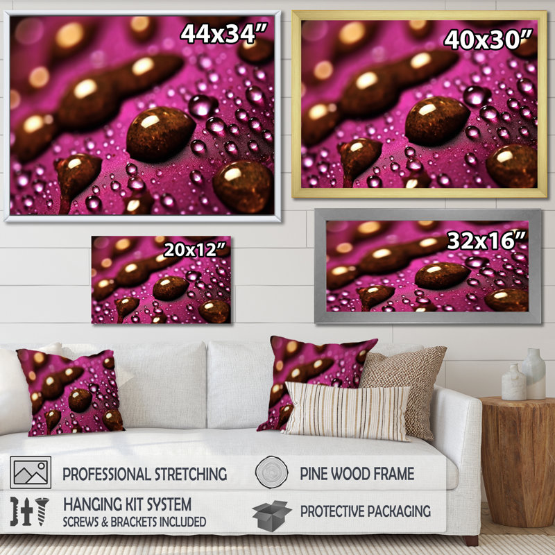 Mauve rose avec gouttes de pluie I sur toile, H 30 po x l 40 po x P 1,5 po, Toile tendue
