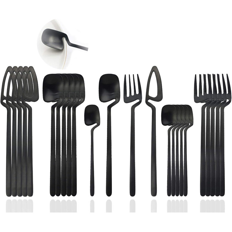 24-Piece Satin Finish Stainless Steel Flatware Set, Service For 6, Matte Black, Black