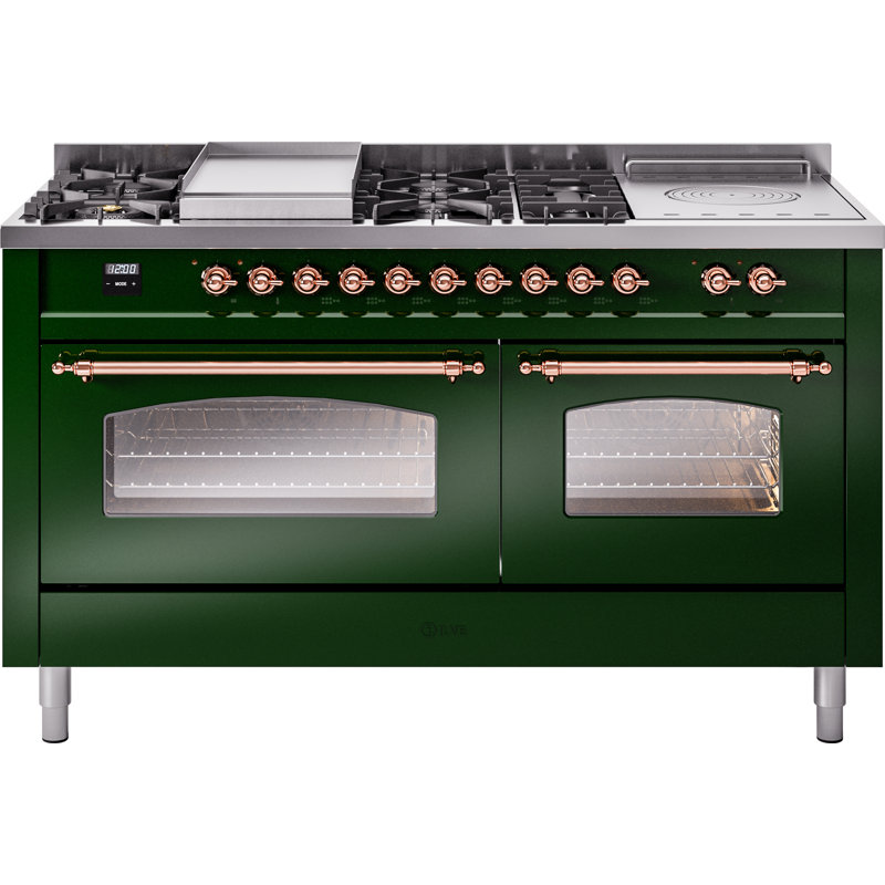 ILVE Nostalgie II 60 Dual Fuel Range, 5 Burners, Griddle, Frenchtop , Natural Gas, Antique White/Bronze