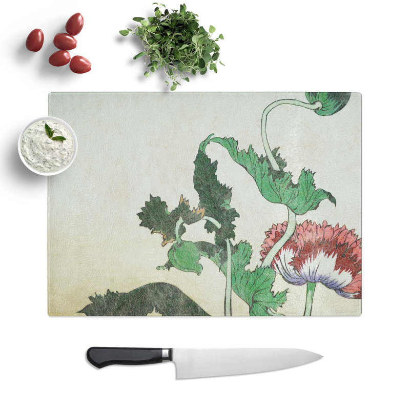 Tempered Glass Peony Flower by Shibata Zeshin Chopping Board, 28.5 cm W x 20 cm L