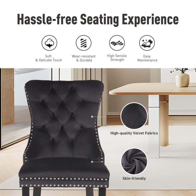 Alexes Tufted Velvet Wing Back Dining Chair, Black