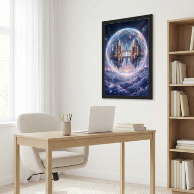 Black Wood Framed，Canvas Wall Art for Living Room, Bedroom, Office or Entryway – Decorative Wall Decor with Fantasy Castle