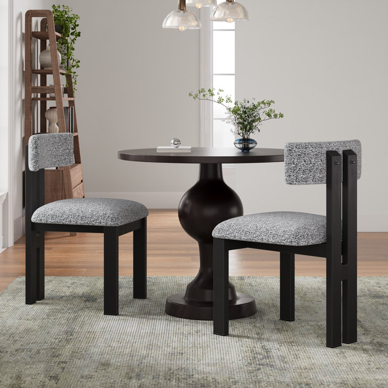 Mathel Modern Fabric Upholstered Armless Dining Chairs with Sleek Metal Legs, Beige Polyester/Natural Frame, 2