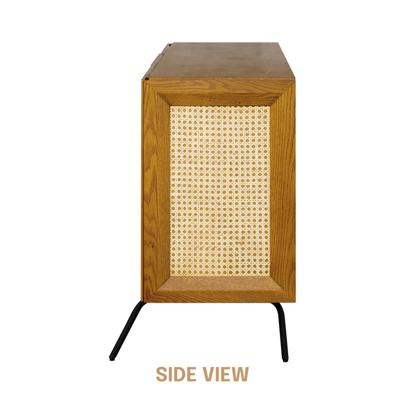 NTC MOSSIC Sideboard 3 Doors Natural Rattan Storage Cabinet, Buffet with Metal Legs, Boho Accent Cabinet for Living Room, Dining Room, and Entryway, Effortless Assembly