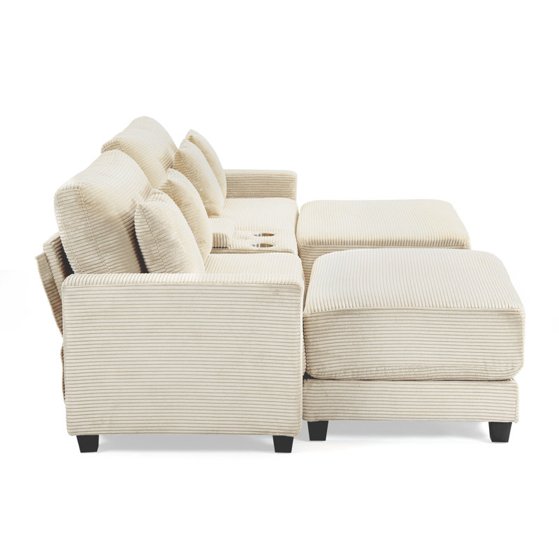 Canapé modulaire en velours côtelé 4 pièces Cottie, Velours côtelé beige