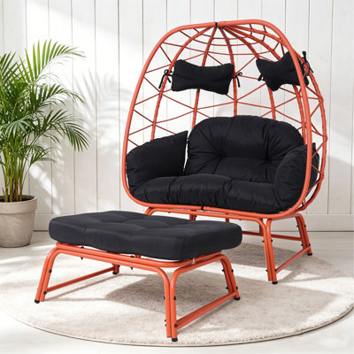 Fauteuil double double avec repose-pieds, repose-pieds d'extérieur en osier avec coussin, méridienne pour 2 personnes avec repose-pieds