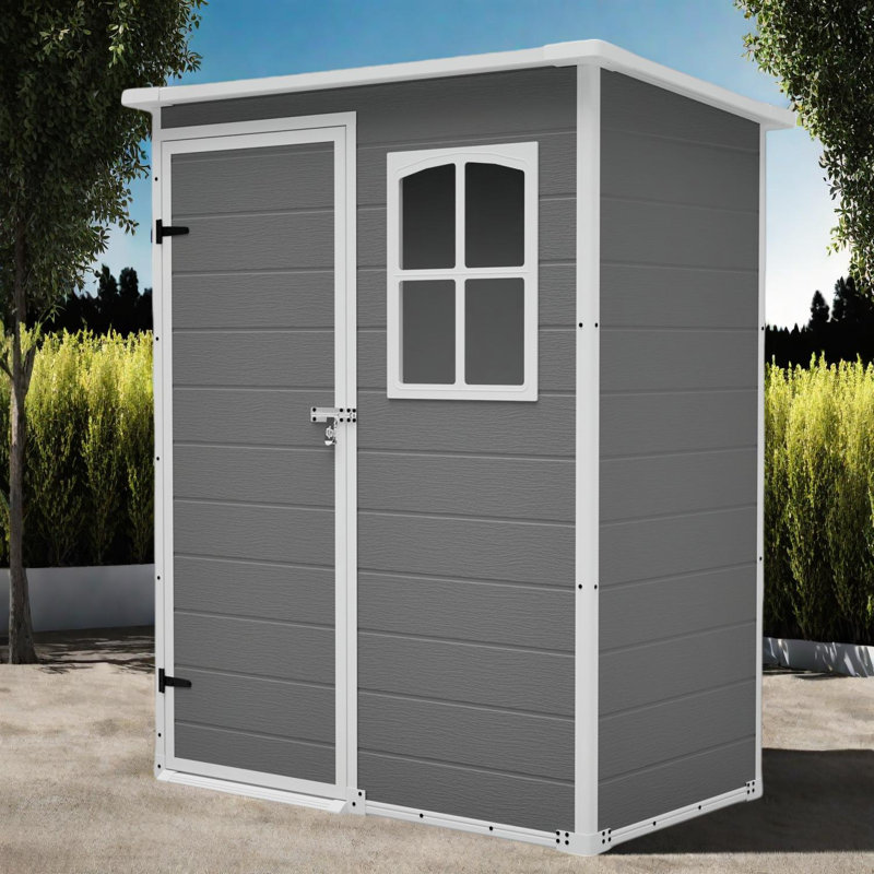 Remise de rangement extérieure en résine 5 x 3 pi avec plancher, conception de fenêtre imperméable et verrouillable pour la cour ou la pelouse