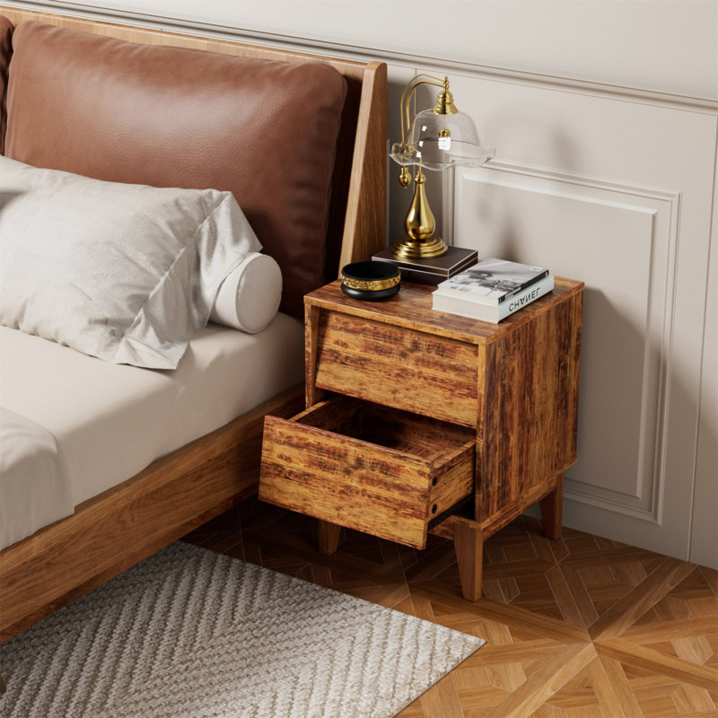 Ensemble de 2 tables de chevet de style rétro et biseauté, fabriquée en panneau de fibres à densité moyenne, table de chevet moderne Mid-Century, table de chevet pour chambre à coucher