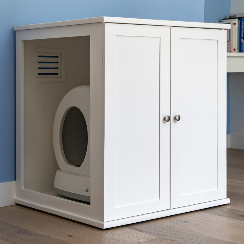 Refined Self Cleaning Litter Box Cabinet, White