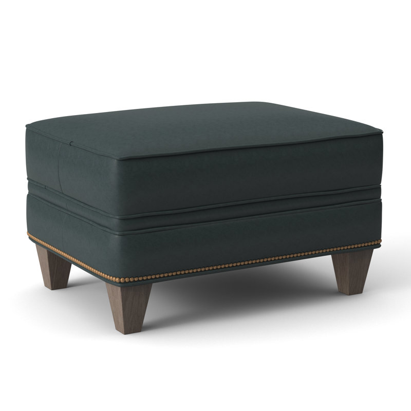 Taraval Ottoman, Aline Light Gray Stonewash Genuine Leather, Stone, French Natural