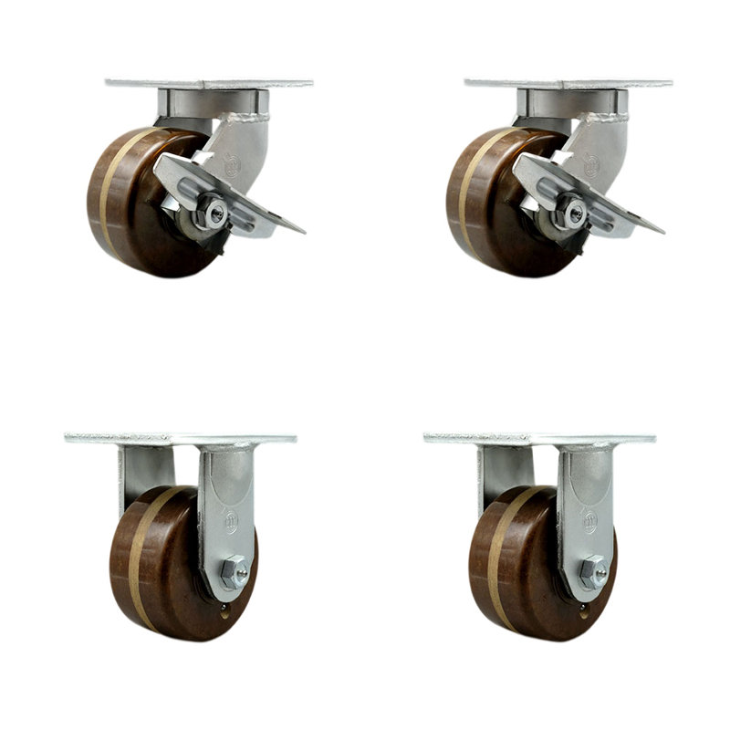 Ensemble de roulettes pivotantes phénoliques robustes à haute température 2 freins 2 CCS rigides