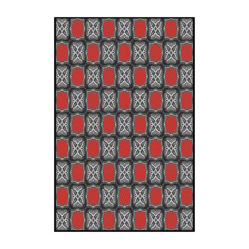 Tapis rouge/gris à motifs Joncas, Rectangle 7 pi x 10 pi