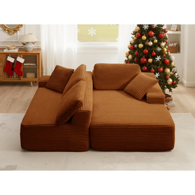109” Corduroy Sectional Couch Sofa With L-Shape Chaise, Modern Modular Compression Sofa Couch Upholstered Couches For Living Room Bedroom, No Assembly Required