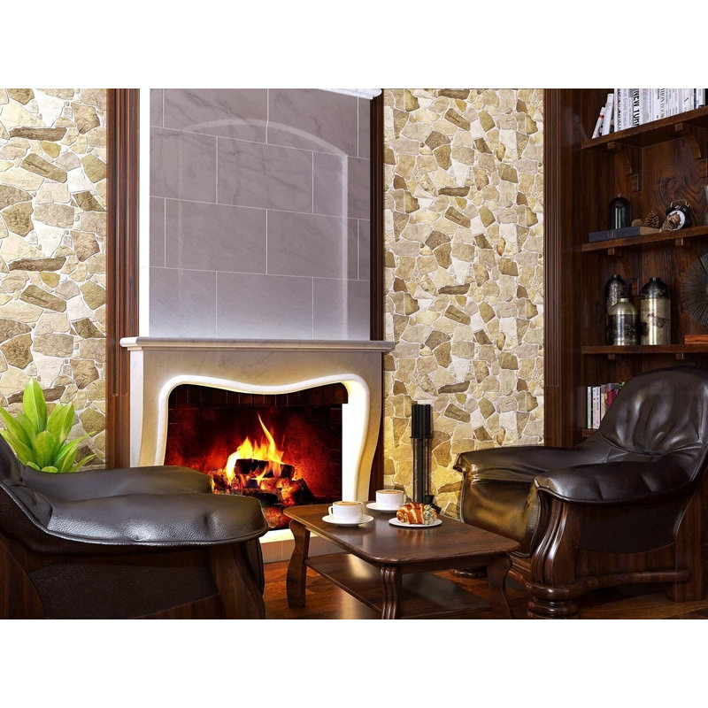 Beige Brown Faux Stone 3D PVC Wall Panels, 39" x 25"