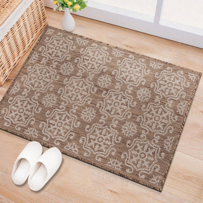 Tapis d'intérieur / extérieur à motif géométrique brun / beige Charmia