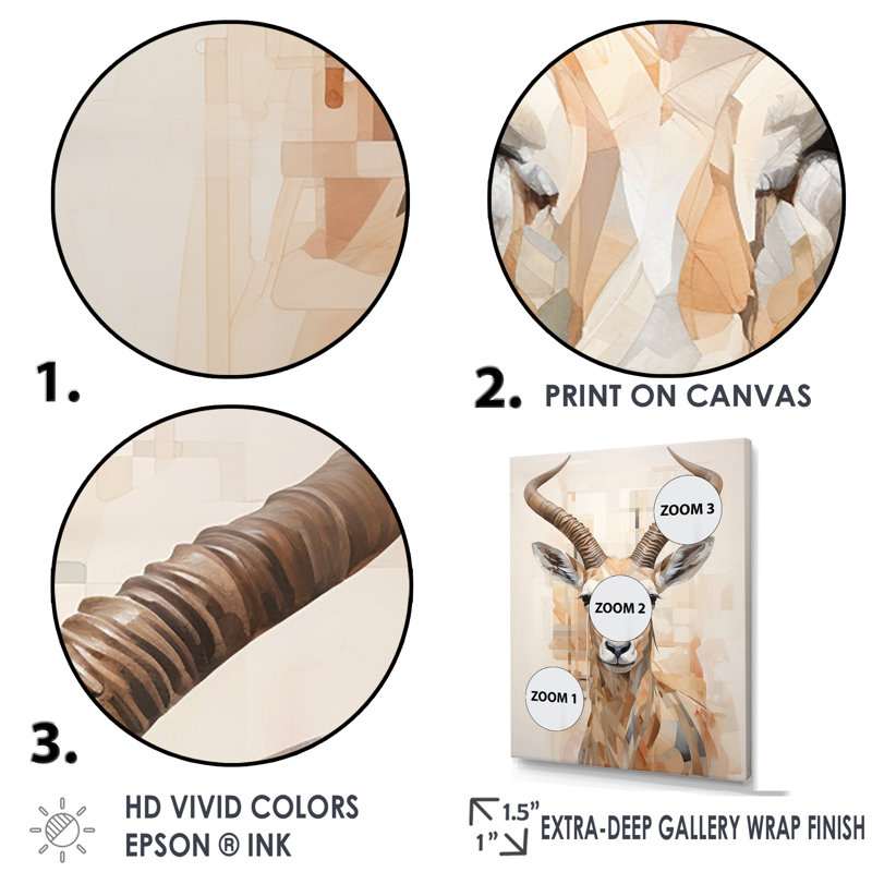 Minimalisme, antilope beige, bouquetin I - antilope, reproduction d'art sur toile_106403, Toile tendue, 32" H x 24" W x 1" D