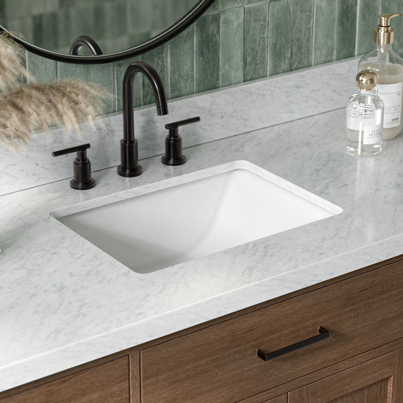 Thornaby 54'' Solid Wood Single Bathroom Vanity with 1.5'' Carrara Marble Top Sink, Rectangular, Brown Oak / Matte Black