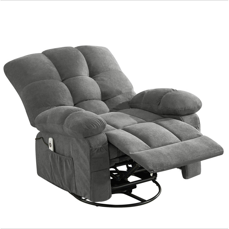 Massage Swivel Recliner Chair With Vibration Massage And Lumbar Heating For Adults,350LBS Oversized Rocker Recliner Single Sofa With Side Pocket And USB Charge Port For Living Room