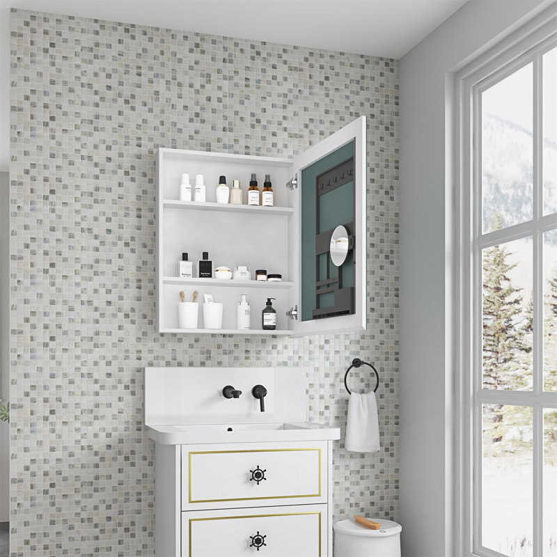Armoire à pharmacie à miroir sans cadre de 24 po x l 30 po avec bords biseautés et rangement spacieux, ouverture à droite pour la salle de bain
