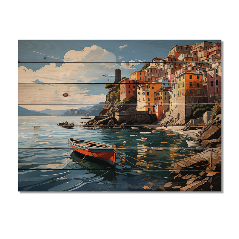 Beige, Italie, Cinque Terre I sur bois, H 30 po x l 40 po x P 0,78 po
