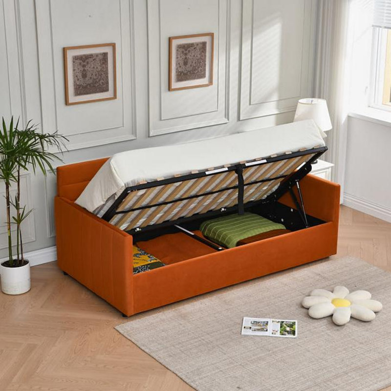 Hydraulic Lift Up Storage Upholstered Daybed, Orange