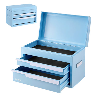 Steel Tool Box with 2 Drawers and Top Storage Portable Metal Toolbox, for Garage Workshop Repair Shop Workbench, Magnetic Design, Heavy Duty Tool Storage Cabinet Organizer, with Liners, Blue