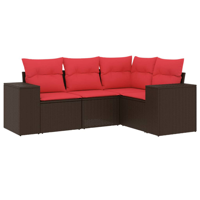 Ensemble de canapé de patio avec coussins 4 pièces Ebern Designs, Coussin rouge / cadre brun