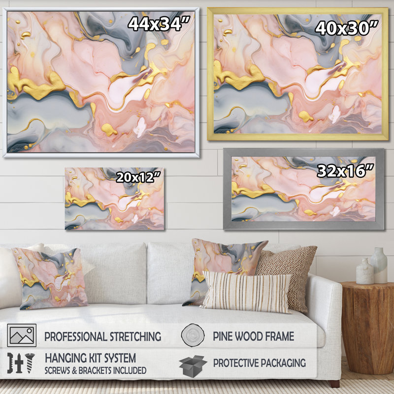 «Pink and Gold Tender», impression sur toile encadrée sur toile, H 16 po x l 32 po x P 1 po, Toile tendue