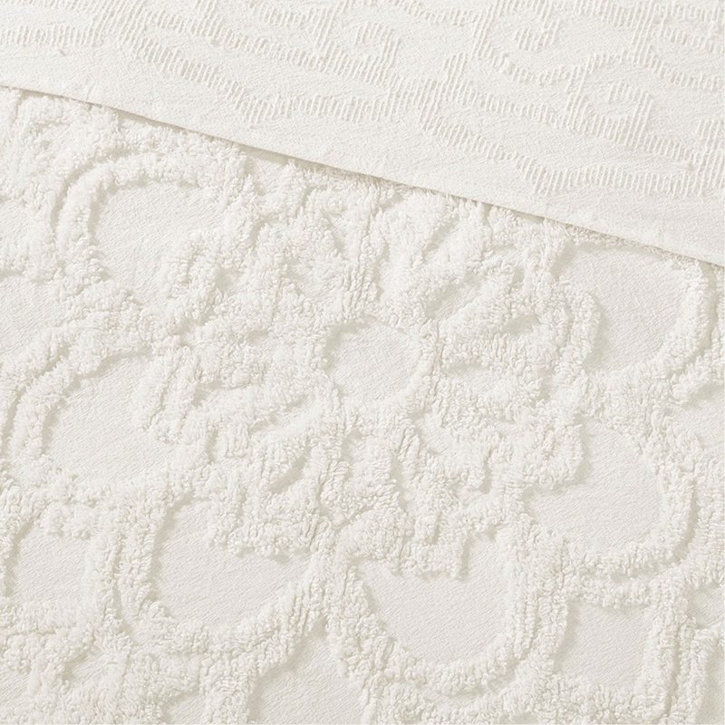 Mini ensemble de couvre-lit touffeté en coton chenille à médaillon à franges blanc cassé simple / simple TG