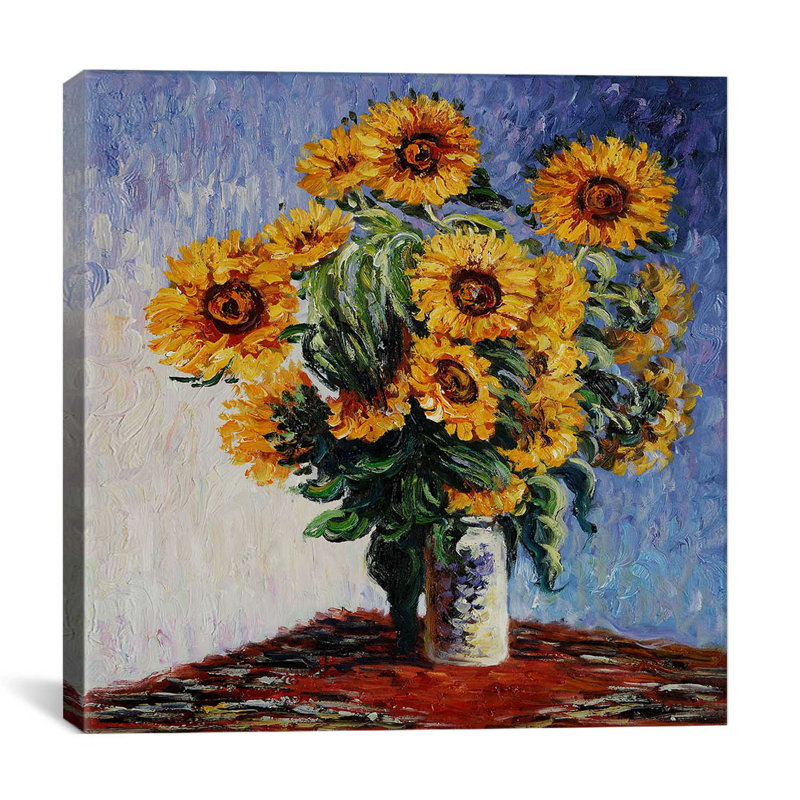 « tournesols » par claude monet, reproduction d’art sur toile tendue, H 37 po x l 37 po x P 1,5 po