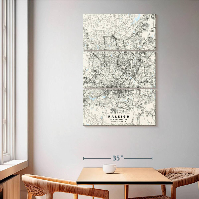 Aliaz White Raleigh Map, 65" H x 42" W