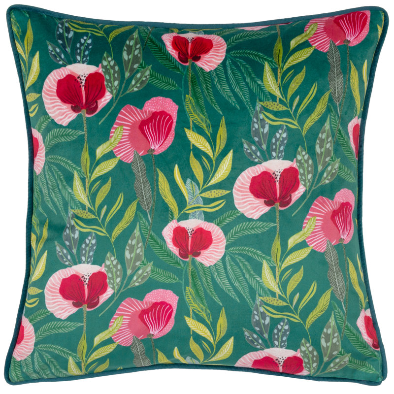 Floral Square Cushion, Teal, Cushion Cover Only - No Insert