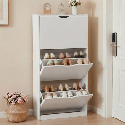 Shoe Cabinet, Narrow Freestanding Shoe Organizer for Hallway or Living Room