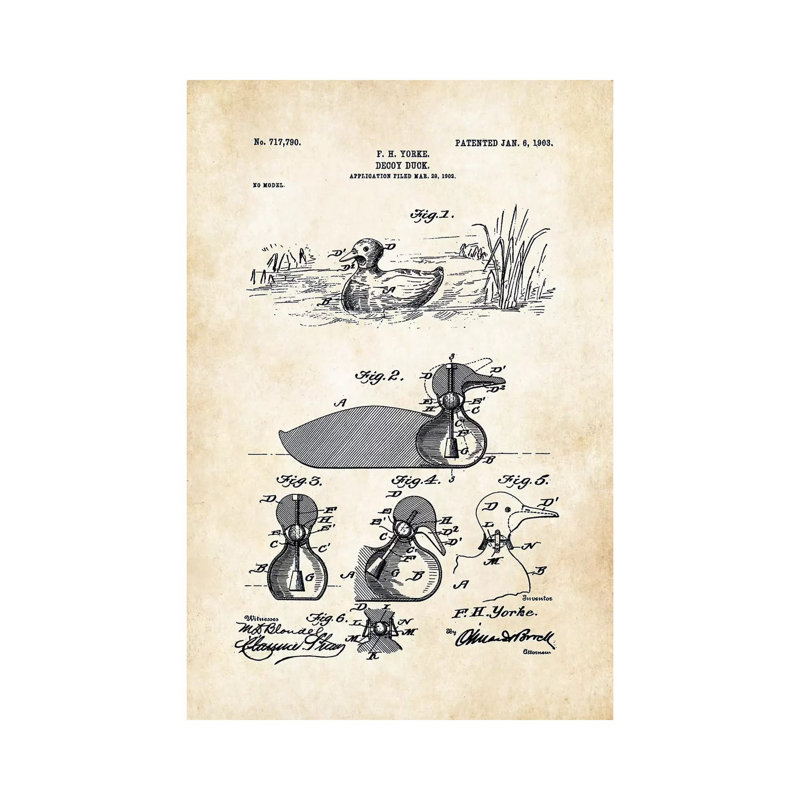 Duck Decoy (1903) by Patent77 - Wrapped Canvas Print, 66.04 cm H x 45.72 cm W x 3.175 cm D