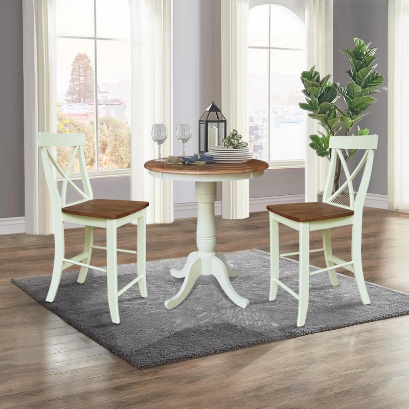 Ensemble de table ronde 3 pièces à hauteur de comptoir Dhar, Noyer blanc / écorce