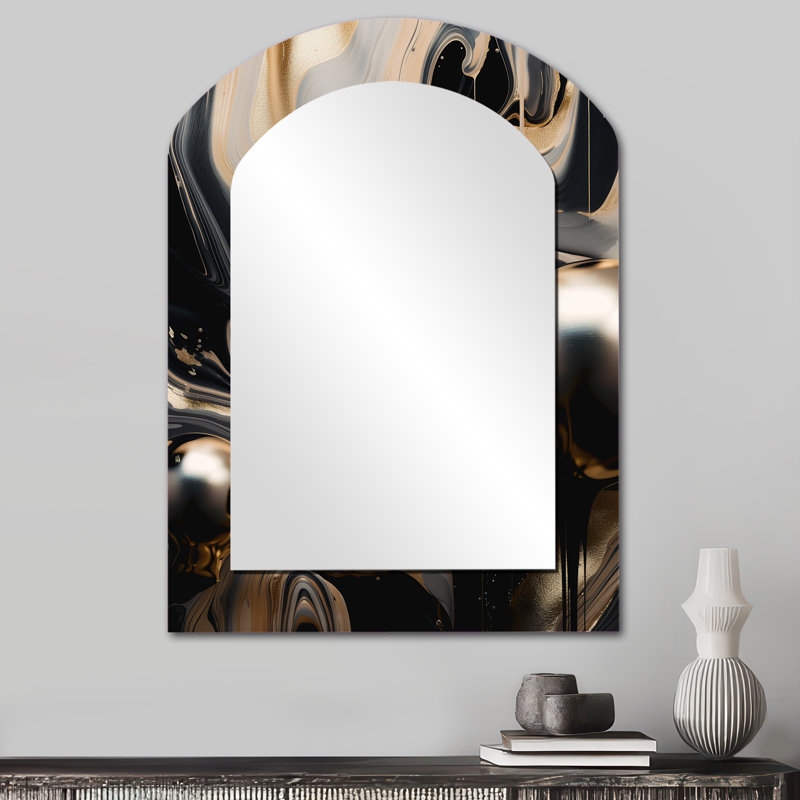 Miroir mural arqué moderne doré, 34 po x 25 po