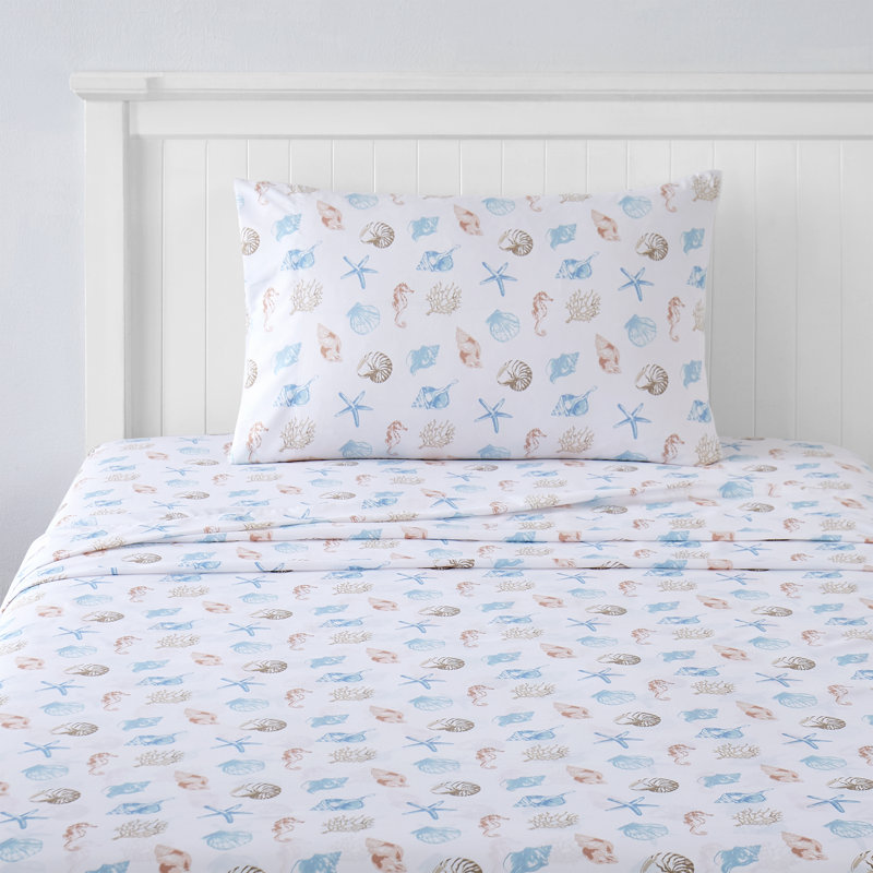 Kids' Printed Bright & Fun Microfiber Sheet Sets, Twin Extra Long, Seashells