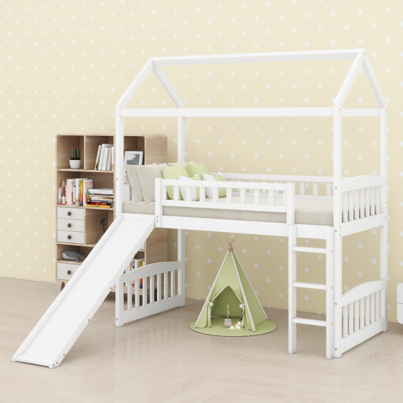 Loft Bed With Slide, White