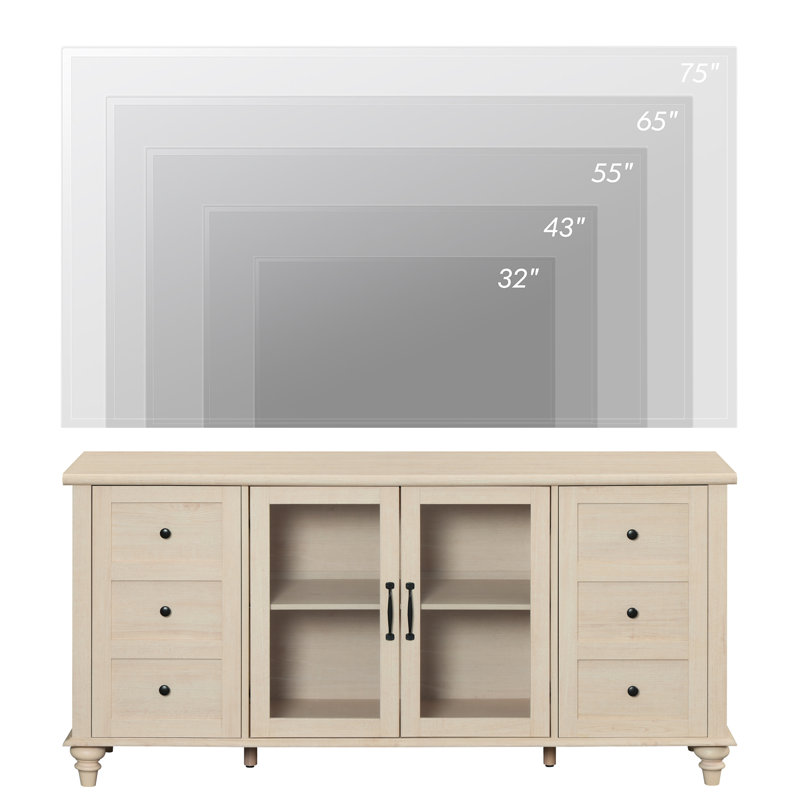 Meuble télé en bois manufacturé et l 57,9 po Scarlett, Beige clair