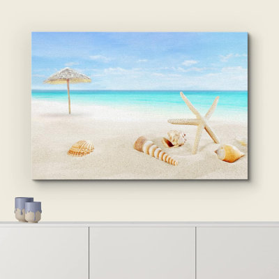 Paysage d'une station balnéaire tropicale avec une étoile de mer sur une impression sur toile