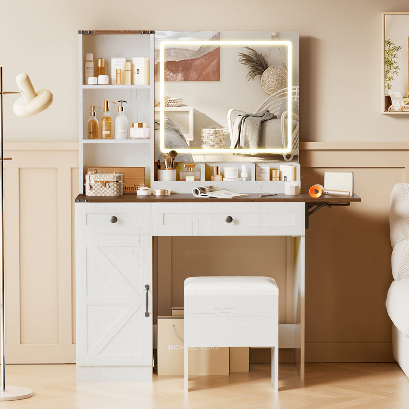 Meuble-lavabo blanc moderne 44,1 po avec lumières Nadkar