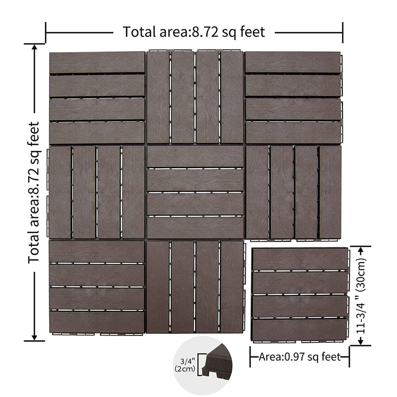 Carreaux de terrasse à emboîtement de patio, 9, Brun