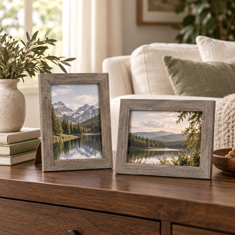 Cadre photo rustique en bois gris de 16,8 cm (6,6 po), compatible avec les photos de 12,7 x 17,8 cm (5 x 7 po), à poser au mur ou sur une table - Lot de 2