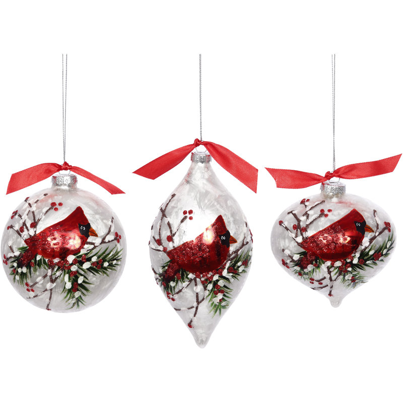 Cardinal Ball Ornament - 4 Inches Set Of 6