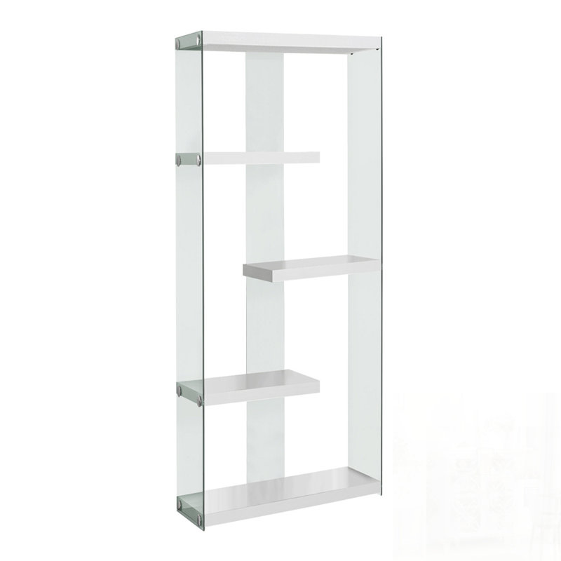Bibliothèque contemporaine contemporaine à 5 niveaux avec verre trempé, parfaite pour le bureau et la chambre à coucher modernes